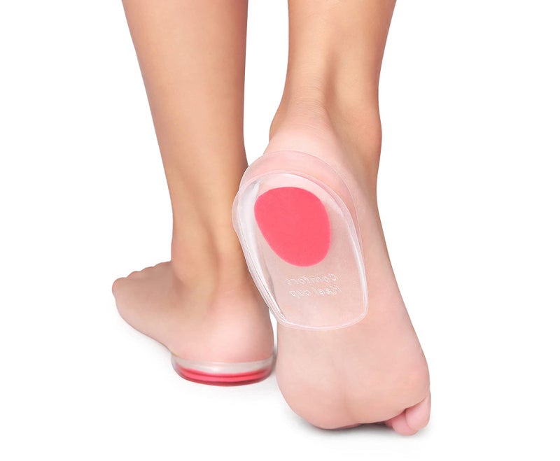 2 Pair 4 Heel Cups KidSole Shock Absorbing Lightweight Gel Heel Cups For Kids With Sensitive Heels Heel Spurs Plantar Fasciitis or Ankle Pain Pink